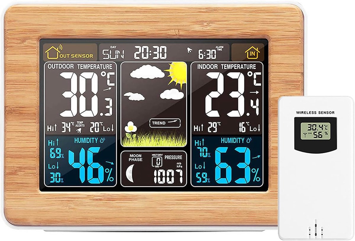 Draadloos Weerstation met Kleurrijk LCD Scherm en Buiten Sensor voor Nauwkeurige Weersvoorspelling