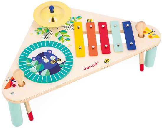 Janod Gioia - Houten Muziektafel - Bestaat Uit 3 Instrumenten: Een Trommel, Een Cimbaal En Een Metalen Xylofoon Met Vijf Tonen - Geschikt Vanaf 1 Jaar van Janod — afbeelding 4