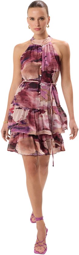 Robe Boho jaune Trendyol à motif floral, en mousseline superposée et Mini-robe fluide tissée Twoss23El02056