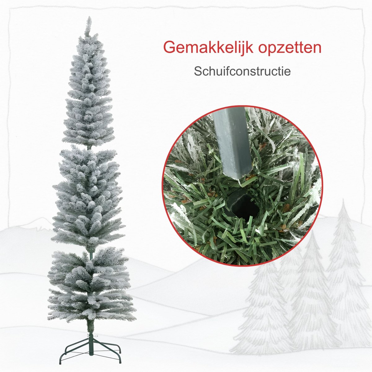 Kunstkerstboom met verlichting - Smalle kerstboom - Pencil Kerstboom - 210 cm – foto 3