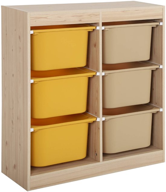 sweeek - Meuble de rangement pour enfants naturel 6 bacs de rangement en plastique coloré - sora