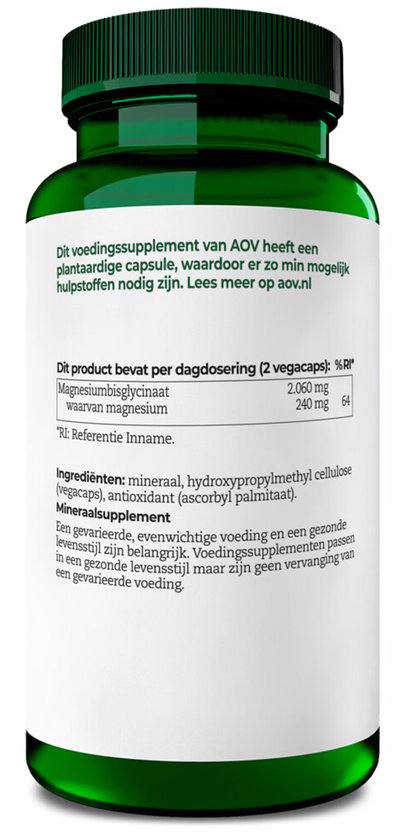 Achterkant van een groene pot met plantaardige capsules.