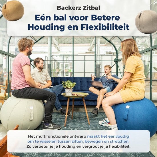 Backerz Zitbal 75 CM - Zitballen met Hoes Linnen - Ergonomische Bureaustoel Kantoor en Thuis - Luxe Yoga Bal - Donker Blauw