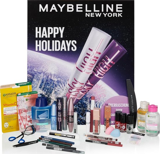 Maybelline New York Adventskalender 2025 – 31 dagen beauty verrassing - Beauty Kerst Kalender - Cadeau voor haar - Kerstcadeau - Aftelkalender – Inclusief Garnier producten