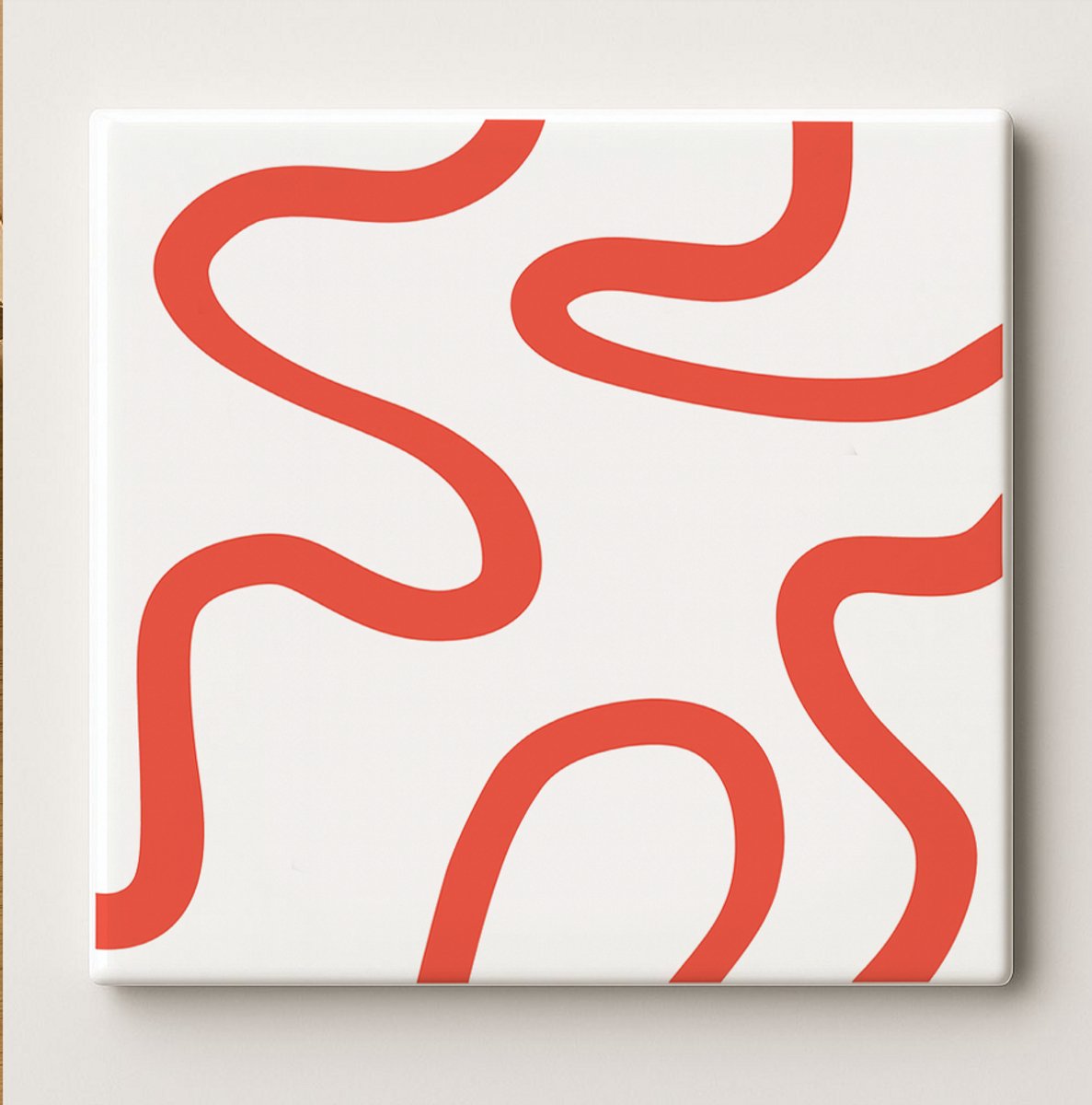 Moderne Abstracte Rode Lijn Keramische Tegel – 15x15cm Minimalistische Geometrische Wandde