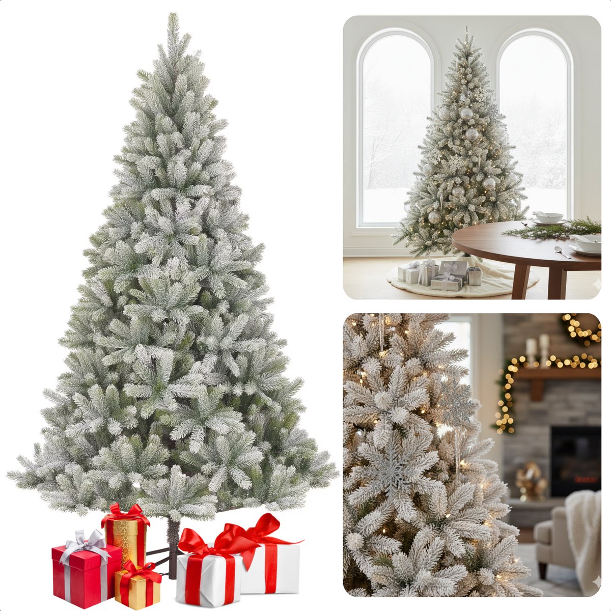 Cheqo® Kunstkerstboom met Sneeuw - Kerstboom Met Scharnierconstructie - Groene Kerstboom - Besneeuwde Look - Realistische Uitstraling - PE Materiaal - 240 CM Hoogte - Volle Luxe Uitstraling
