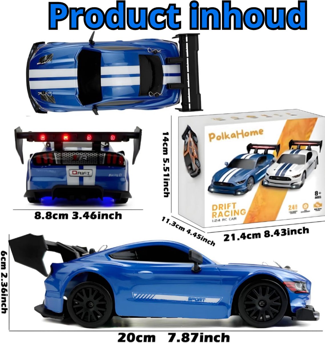 PolkaHome RC Drift Auto 1:24 – Afstandsbestuurbare RC Auto – 4WD – 2 Accu’s – 20 km/h — afbeelding 14