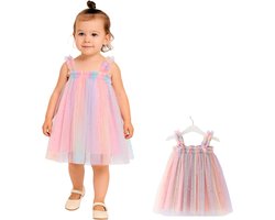 Joya Kids® Zomerjurkje Tule Regenboog | Prinsessen Verjaardagsjurk | Baby en Peuter Meisjes Jurk | Prinses Jurkje | Maat 100