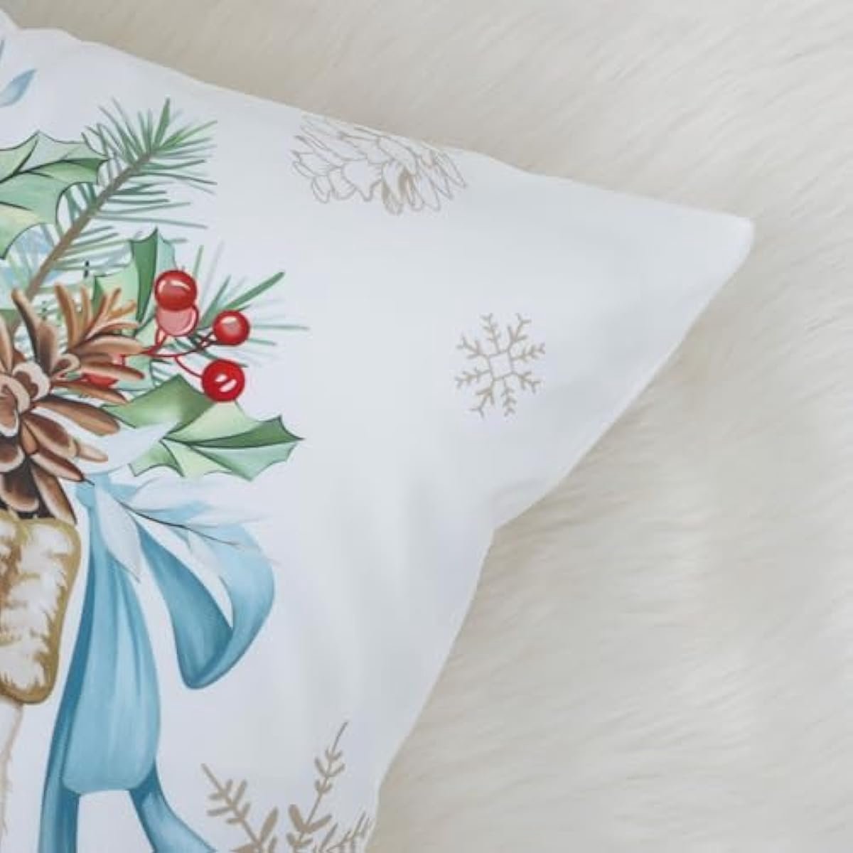 4x Kerst Sierkussenslopen 45x45 cm Fluweel Winter Decoratie Rendier en Sneeuwvlokken – foto 4