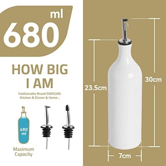 PromoHome Keramische Olie en Azijn Dispenser - 680ml Zwarte Fles met Dubbel Tuitontwerp — afbeelding 5
