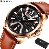 Horloges voor Mannen Heren Horloge Curren Herenhorloge Watch - Jongens Horloges - Incl. Horlogebox Geschenkdoos - Bruin Rosé - Litts®