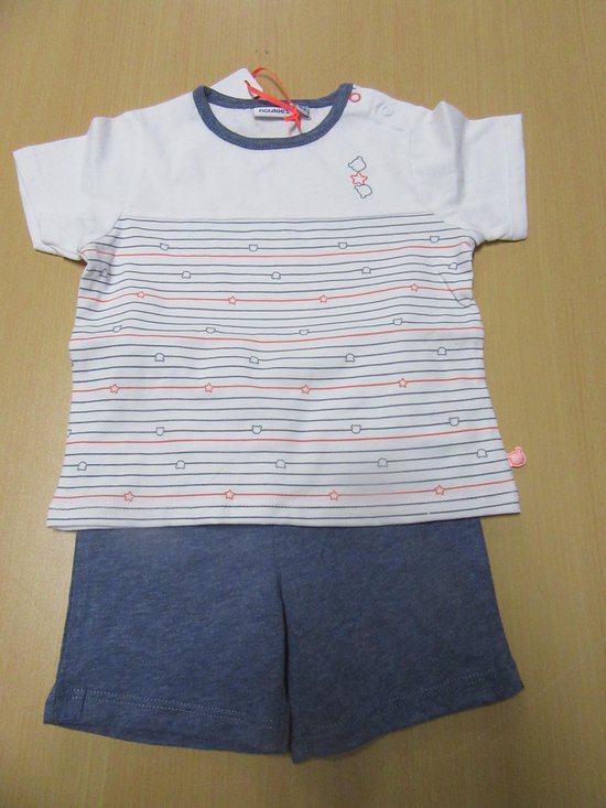 Noukie's -  Zomer pyjama voor jongens - Wit / jeansblauw -  4 jaar 104