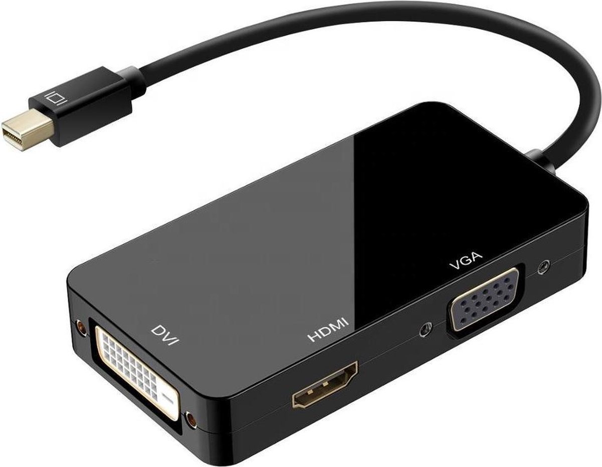 3-In-1 Mini Displayport (Thunderbolt 2) Naar VGA & HDMI & DVI Monitor Adapter Kabel Converter - Voor PC Beeldscherm / Laptop / Apple Mac / Macbook - Zwart