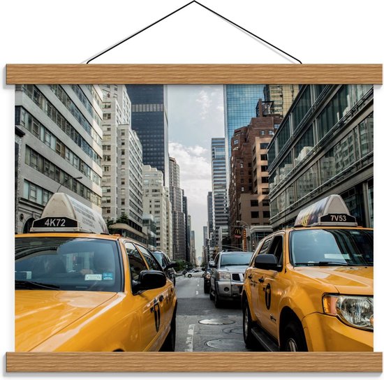 Schoolplaat – Grote Gele Taxi's  - 40x30cm Foto op Textielposter (Wanddecoratie op Schoolplaat)