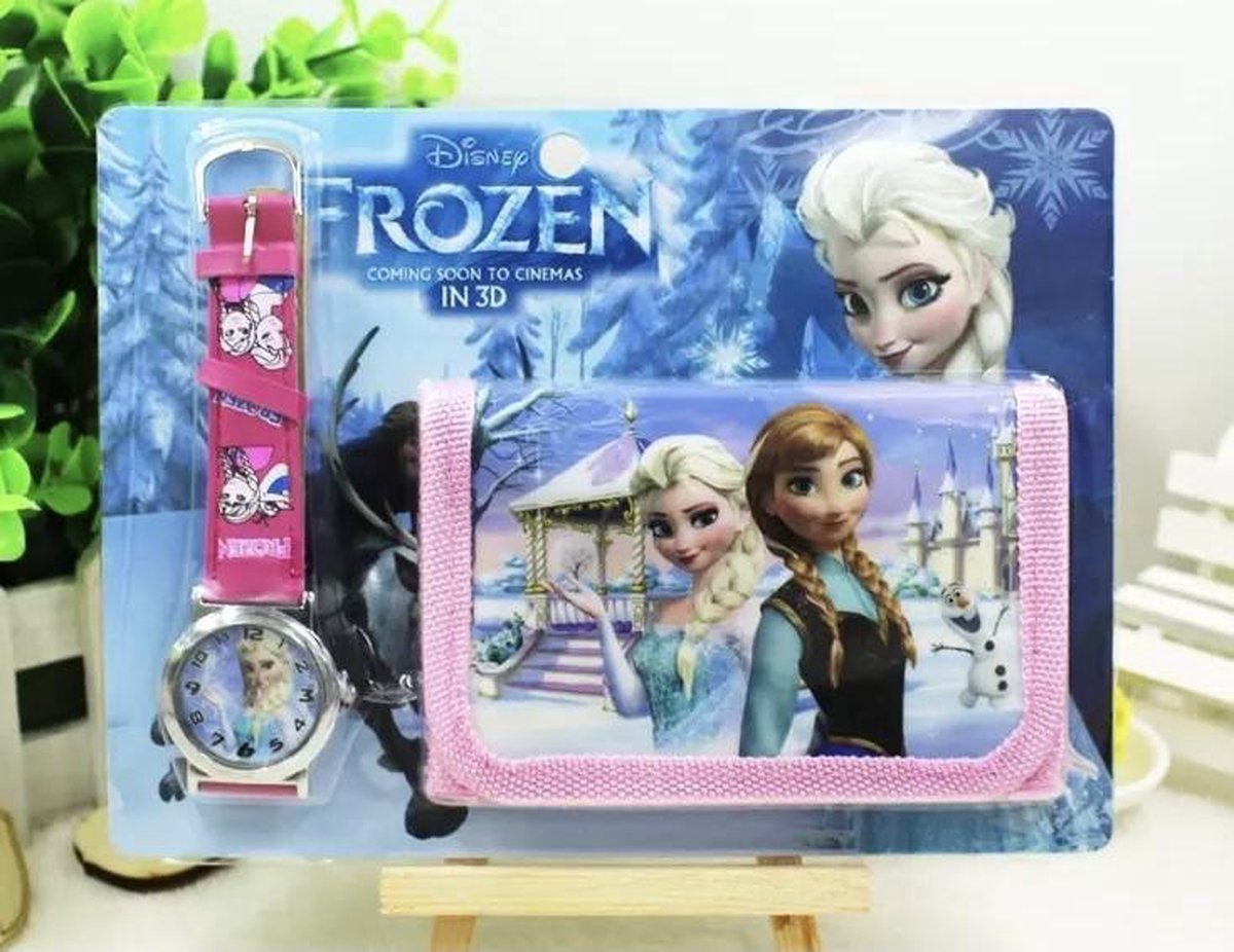 Frozen Portemonnee + Horloge Set Roze | Princessen | Elza | Frozen Cadeau Set
