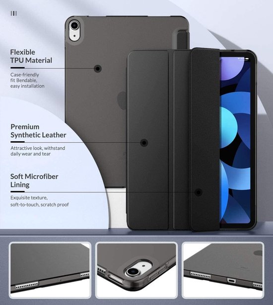 Apple iPad Air 2020 - Housse iPad Air 4 10,9 pouces (2020) Zwart - Étui pour tablette à trois volets - Smart Cover