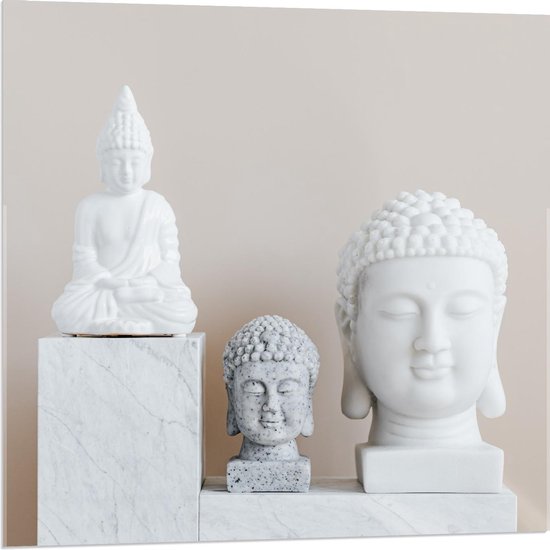 Acrylglas - Verschillende Witte Boeddha Beelden - 80x80cm Foto op Acrylglas (Wanddecoratie op Acrylglas)