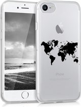 kwmobile telefoonhoesje voor Apple iPhone SE (2022) / SE (2020) / 8 / 7 - Hoesje voor smartphone in zwart / transparant - Wereldkaart design