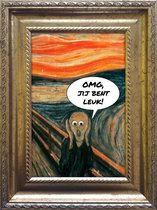 Valentijn cadeautje De Schreeuw van Munch - "OMG, Jij bent leuk!" - ingelijst 15x20cm - gesigneerd passe-partout