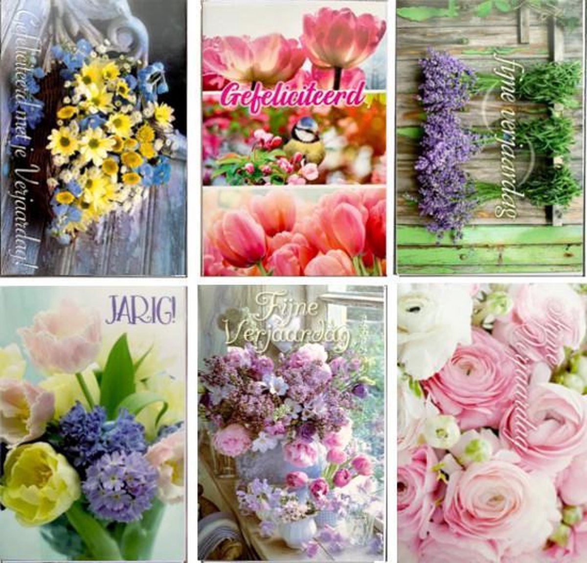6 Luxe Felicitatie wenskaarten - Verjaardag - Gevouwen kaart met envelop