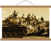 Schoolplaat – Tank met Leger uit de Oorlog - 60x40cm Foto op Textielposter (Wanddecoratie op Schoolplaat)
