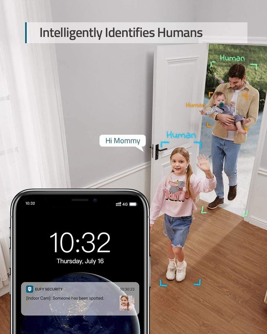 Eufy by Anker 2K Indoor bewakingscamera - IP-camera met WLAN -  Persoonsherkenning - Spraakassisten - Nachtzicht - Dubbelzijdige audiofunctie - Beveiligingscamera voor binnen — afbeelding 5