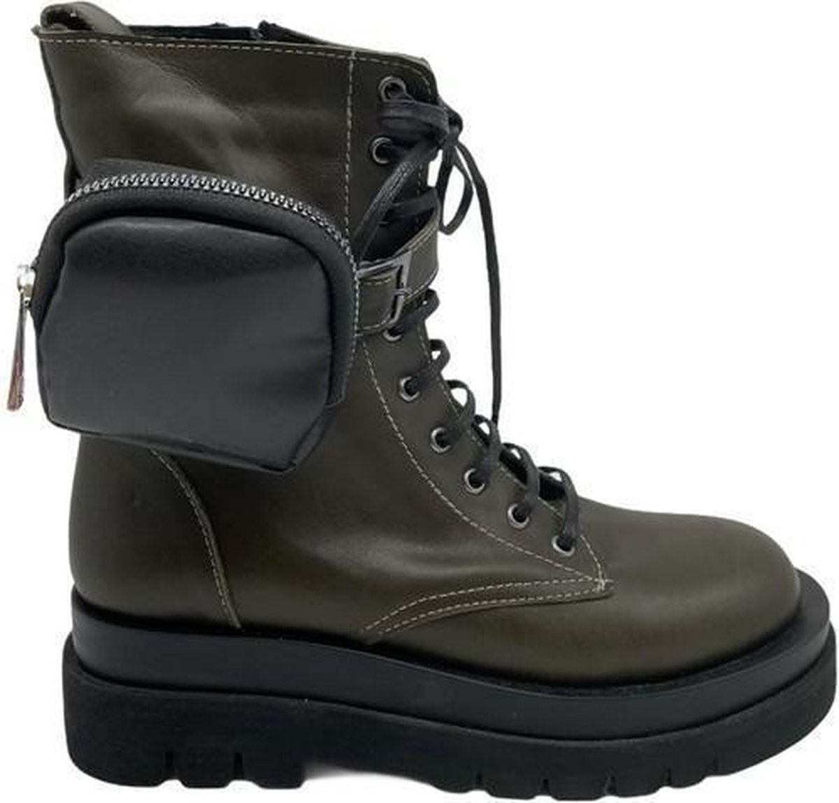 La Pèra Groene Biker Boots Leren enkellaars met tasje groen Dames - Maat 38  | bol.com