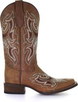 Circle G dames cowboylaarzen in bruin leer met turquoise, ecru en donkerbruine borduursels