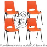 King of Chairs -Set van 4- Model KoC Samantha oranje met zwart onderstel. Stapelstoel kuipstoel vergaderstoel tuinstoel kantine stoel stapel stoel kantinestoelen stapelstoelen kuip