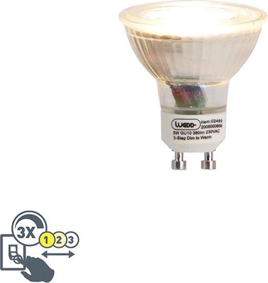 LUEDD GU10 3-staps dim to warm LED lamp 5W 380 lm 2000-2700K