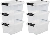 IRIS New Topbox Opbergbox - 5L - Kunststof - Transparant/Zwart - Set van 6