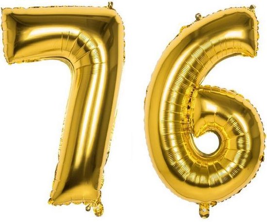 76 Jaar Folie Ballonnen Goud - Happy Birthday - Foil Balloon - Versiering - Verjaardag - Man / Vrouw - Feest - Inclusief Opblaas Stokje & Clip - XXL - 115 cm