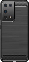 Shop4 - Samsung Galaxy S21 Ultra Hoesje - Zachte Back Case Brushed Carbon Zwart