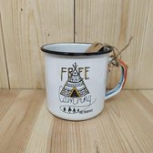Retromok - Vintagemok - Free Camping - Handgemaakt - Eco mok - Eco tas - Grote mok 400ml - Koffietas - Ouderwetse koffietas - Retro mok - Vintage mok - Cadeau - Camping mok - Kampvuur mok