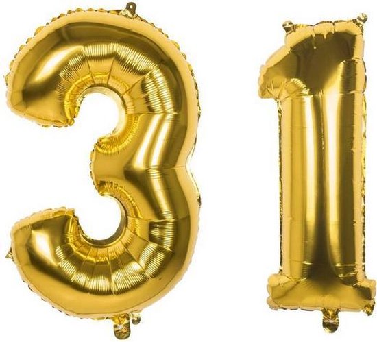 31 Jaar Folie Ballonnen Goud - Happy Birthday - Foil Balloon - Versiering - Verjaardag - Man / Vrouw - Feest - Inclusief Opblaas Stokje & Clip - XXL - 115 cm