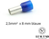 Adereindhuls 2,5 mm² x 8 mm blauw 100 stuks | Ferrule | Draadhuls | Adereindhulzen | Eindverbinder