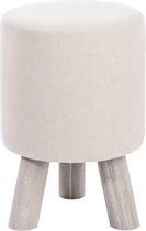 J-Line Poef Rond 3Poot Katoen/Hout Beige