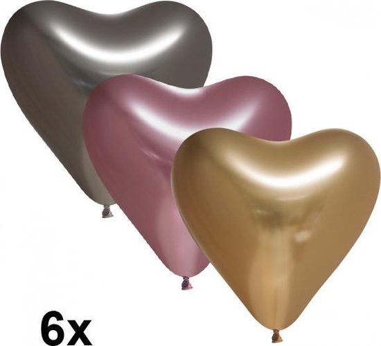 Chrome hart ballonnen mix: antraciet/rose gold/goud, 6 stuks, 30cm