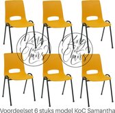 King of Chairs -Set van 6- Model KoC Samantha okergeel met zwart onderstel. Stapelstoel kuipstoel vergaderstoel tuinstoel kantine stoel stapel stoel kantinestoelen stapelstoelen ku