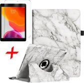 Hoes + Screenprotector geschikt voor iPad 2020 / 2019 10.2 Inch - Draaibare Book Case Hoesje Tablethoes Marmer