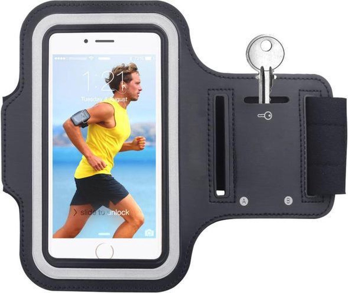 Geschikt voor Samsung Galaxy A40 Sportband hoes sport armband hoesje Hardloopband Zwart Pearlycase
