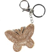 Sleutelhanger Met Rose goud Kleurige Vlinder Van Strass Steentje 7 x 6 cm