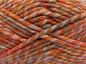 Dikke garen oranje, beige en camel tinten superwashwol gemengd met acryl garen - gemeleerd breiwol kopen wol breien breinaalden dikte 10-12 mm. - self striping knitting yarn breiga