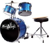 Music Alley 3 Piece Junior Drum Kit with Cymbal, Pedal, Stool and Sticks - Metallic Blue - DBJK02