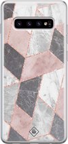 Samsung S10 hoesje siliconen - Stone grid marmer | Samsung Galaxy S10 case | Roze | TPU backcover transparant