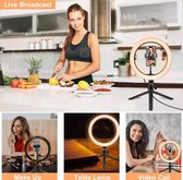 SZKOSTON - Ringlamp met statief (verstelbaar) incl telefoonhouder, Tripod - USB - TikTok - Led ringlamp - Ringlight - flitser - Ring lamp - Make-up light - Studio lamp - Standards voor smartp