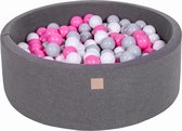 MeowBaby® Ronde Ballenbak set incl 200 ballen 90x30cm - Donker grijs: Grijs, Wit, Licht Roze