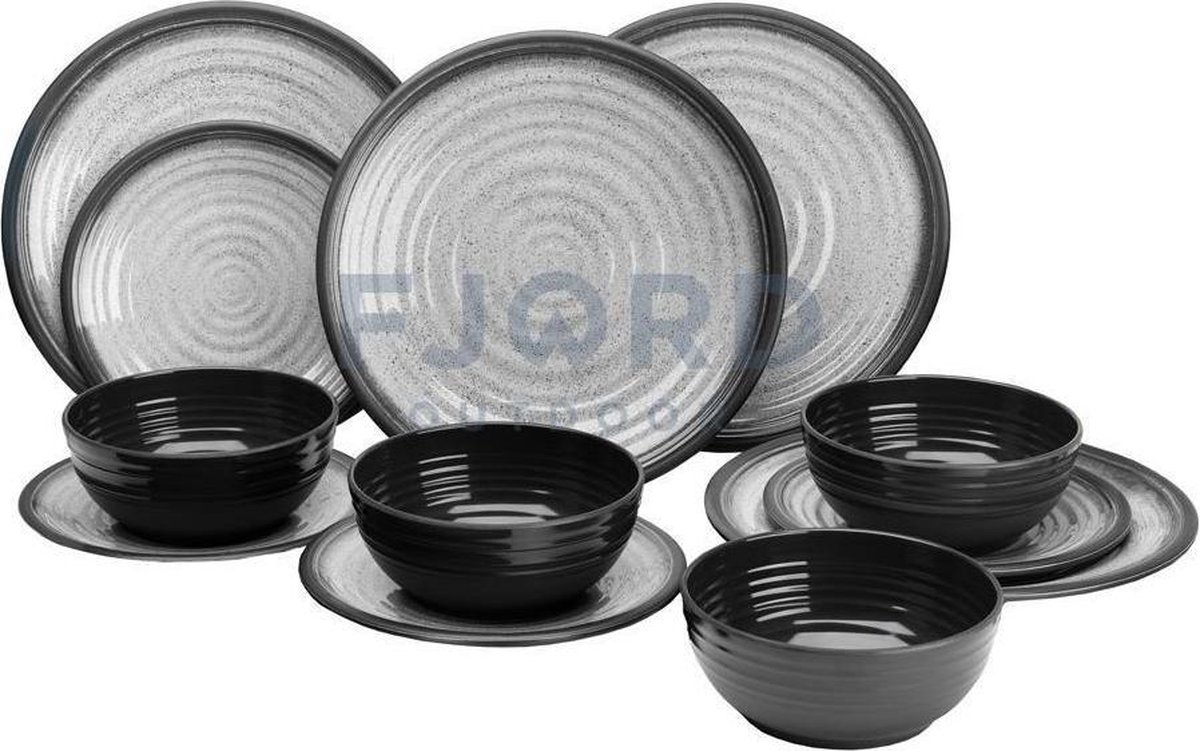 ViaMondo Melamine servies Graniet 12-delig