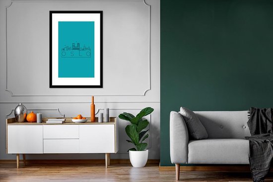 Poster in lijst - Fotolijst 60x90 cm - Posters - Skyline "Oslo" blauw - Posterlijst zwart - Decoratie - Wanddecoratie woonkamer - Muurdecoratie slaapkamer