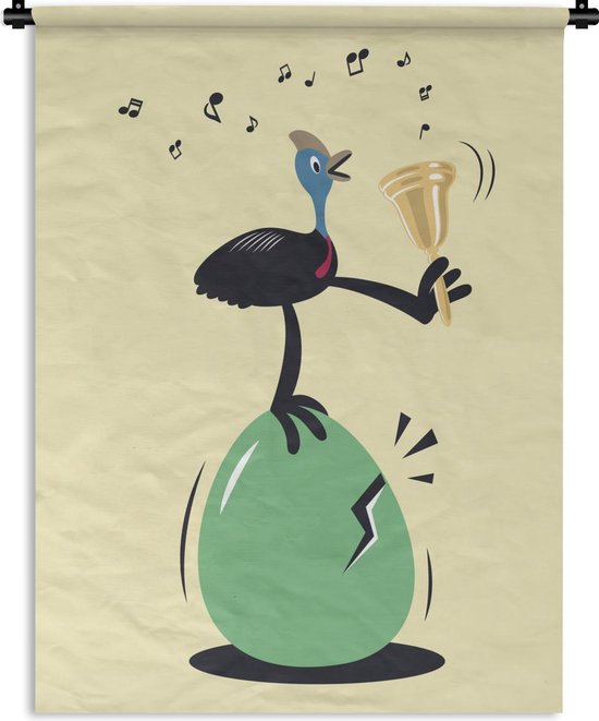 Tapisserie Casuarius illustration - Illustration d'un casuarius sur un oeuf vert Tapisserie coton 60x80 cm - Tapisserie avec photo